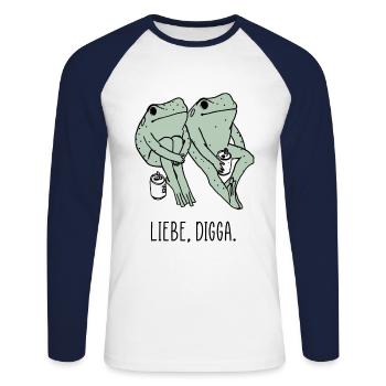 Liebe Digga hipster Frösche - Unisex Baseballshirt langarm - Weiß/Navy - Vorne - Nik (191cm)
