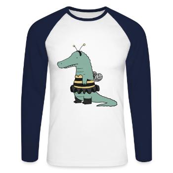 Costume de bourdon crocodile - T-shirt baseball manches longues Homme - blanc/marine - Devant - Nik (191cm)