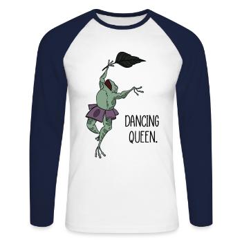 Dancing Queen Frosch tanzen Ballett - Unisex Baseballshirt langarm - Weiß/Navy - Vorne - Nik (191cm)