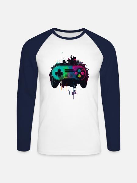 Retro Console - Unisex Long Sleeve Baseball T-Shirt - white/navy