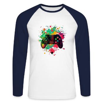 Gamer Console - Unisex Long Sleeve Baseball T-Shirt - white/navy - Front - Nik (191cm)