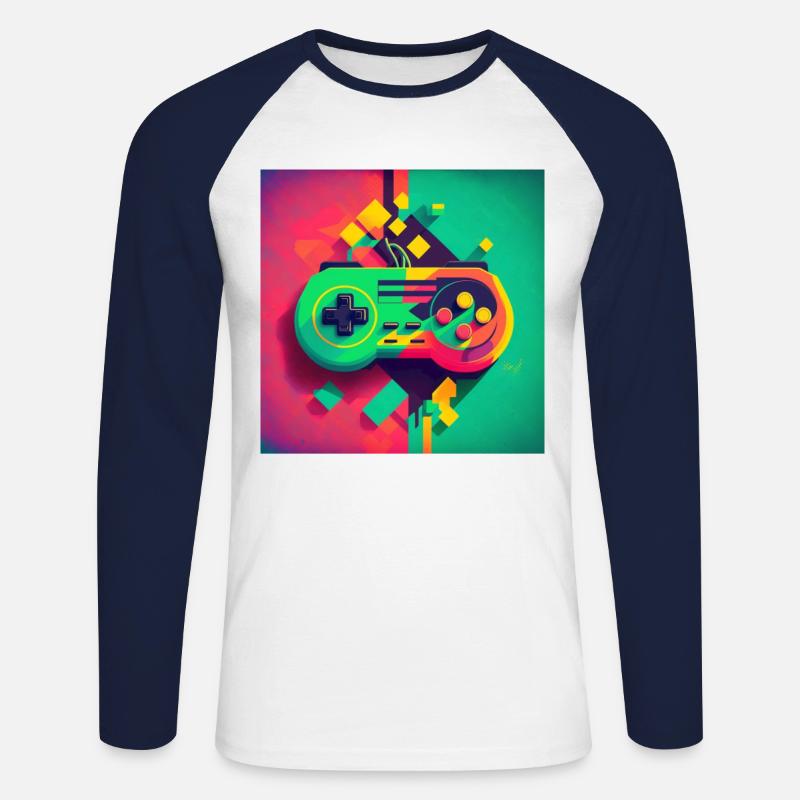 Retro Konsole - Unisex Baseballshirt langarm - Weiß/Navy