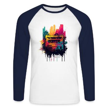 Retro Mixtape - Unisex Baseballshirt langarm - Weiß/Navy - Vorne - Nik (191cm)