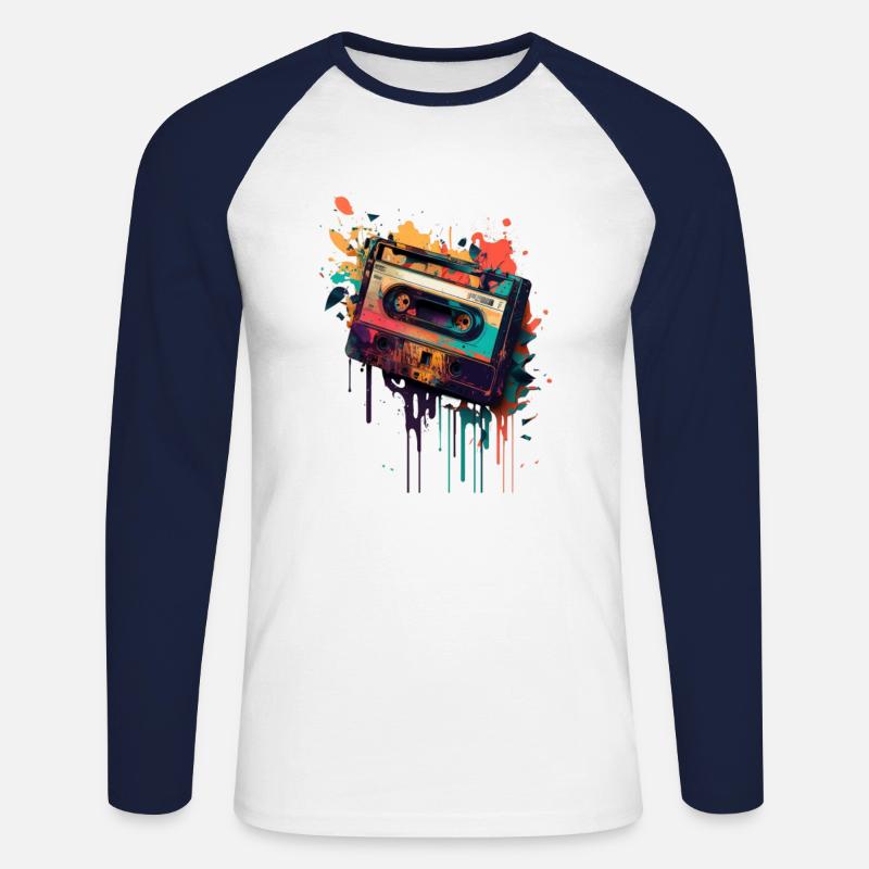 Retro Mixtape - Unisex Baseballshirt langarm - Weiß/Navy