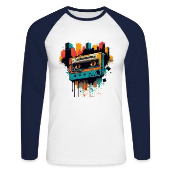 Retro Mixtape - Unisex Baseballshirt langarm - Weiß/Navy - Vorne - Nik (191cm)
