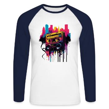Retro Mixtape - Unisex Baseballshirt langarm - Weiß/Navy - Vorne - Nik (191cm)
