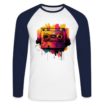 Retro Mixtape - Unisex Baseballshirt langarm - Weiß/Navy - Vorne - Nik (191cm)