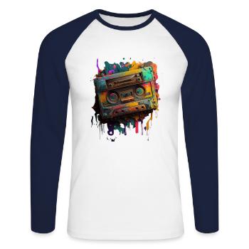 Retro Mixtape - Unisex Baseballshirt langarm - Weiß/Navy - Vorne - Nik (191cm)
