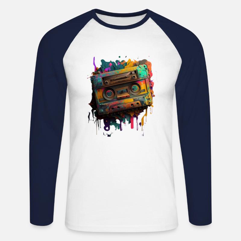 Retro Mixtape - Unisex Baseballshirt langarm - Weiß/Navy