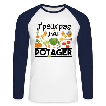 Potager Retraite Jardinier Retraité Jardinage - T-shirt baseball manches longues Homme - blanc/marine - Devant - Nik (191cm)