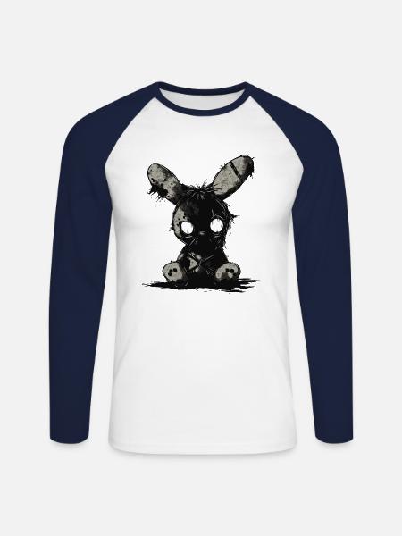 Mignon lapin effrayant - T-shirt baseball manches longues Homme - blanc/marine