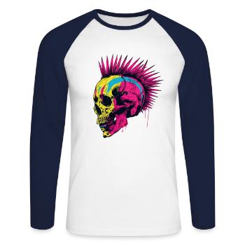 Horreur Punk Zombie Mohawk - T-shirt baseball manches longues Homme - blanc/marine - Devant - Nik (191cm)