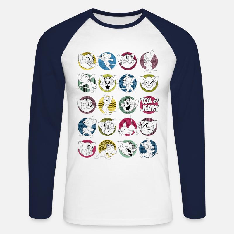 Tom och Jerry ikoniska uttryck med logotyp - Långärmad basebolltröja herr - vit/marinblå