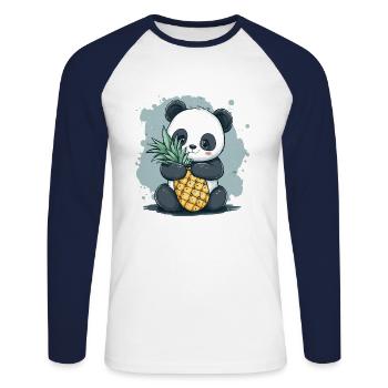 Panda et ananas - T-shirt baseball manches longues Homme - blanc/marine - Devant - Nik (191cm)