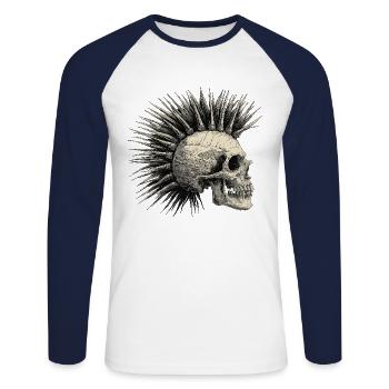Horror Punk Zombie Mohawk - Unisex Baseballshirt langarm - Weiß/Navy - Vorne - Nik (191cm)