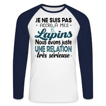 Lapin Rongeur Animal compagnie Humour Cadeau Noël - T-shirt baseball manches longues Homme - blanc/marine - Devant - Nik (191cm)