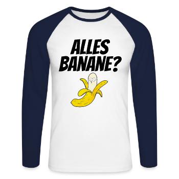Fruit Banane Banane Drôle Végétalien Végétalien - T-shirt baseball manches longues Homme - blanc/marine - Devant - Nik (191cm)