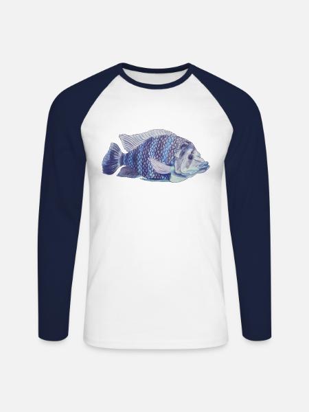 blå fisk hav sebra tilapia sebra tilapia - Langermet baseball-skjorte for menn - hvit/marine