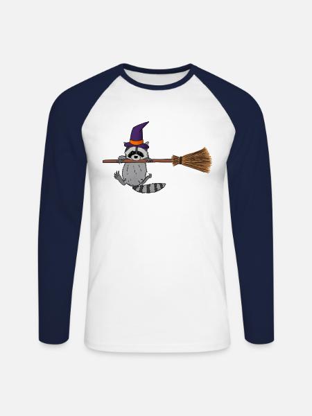 niedlicher Waschbär Hexe - Unisex Baseballshirt langarm - Weiß/Navy
