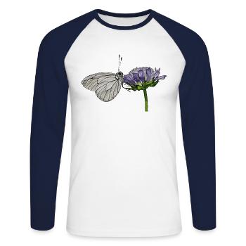 Papillon Fleur Arbre Blanc Entomologiste - T-shirt baseball manches longues Homme - blanc/marine - Devant - Nik (191cm)