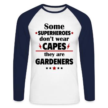 Certains héros ne portent pas de capes, les jardiniers - T-shirt baseball manches longues Homme - blanc/marine - Devant - Nik (191cm)