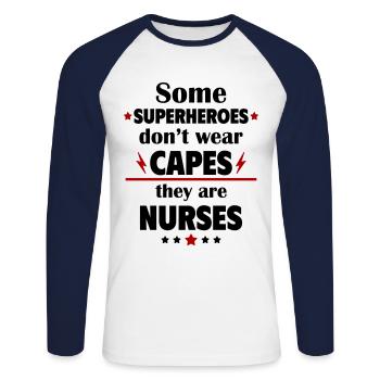 Certains héros ne portent pas de capes, les infirmières - T-shirt baseball manches longues Homme - blanc/marine - Devant - Nik (191cm)