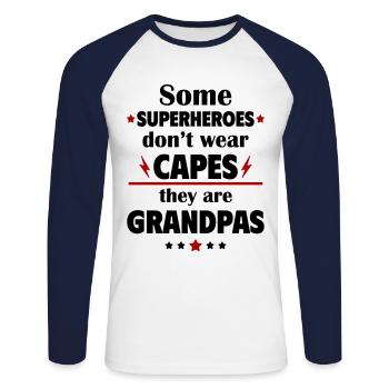 Certains héros ne portent pas de capes, ce sont des grands-pères - T-shirt baseball manches longues Homme - blanc/marine - Devant - Nik (191cm)