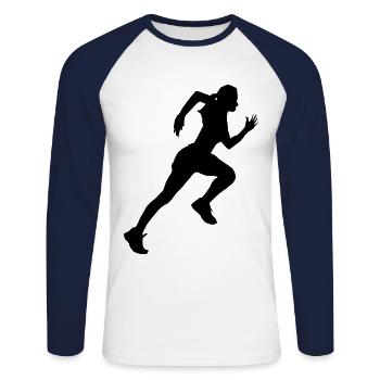 Running Girl Silhouette course - T-shirt baseball manches longues Homme - blanc/marine - Devant - Nik (191cm)