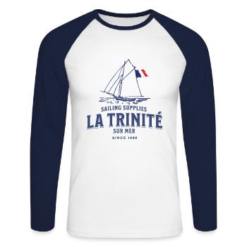La Trinité sur mer Bretagne - Unisex Baseballshirt langarm - Weiß/Navy - Vorne - Nik (191cm)