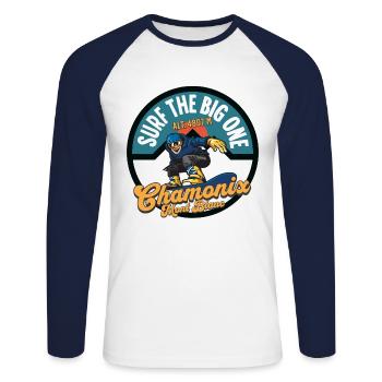 Surf the big one Chamonix Mont Blanc - Unisex Long Sleeve Baseball T-Shirt - white/navy - Front - Nik (191cm)
