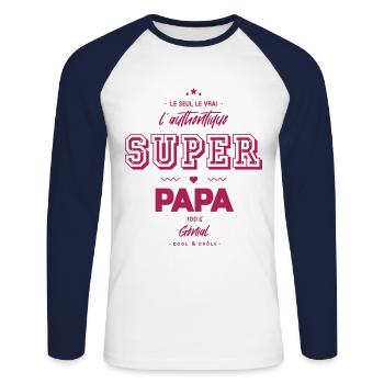 L authentique super papa génial - T-shirt baseball manches longues Homme - blanc/marine - Devant - Nik (191cm)