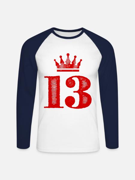 13 Zahl Krone - Unisex Baseballshirt langarm - Weiß/Navy