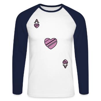 Carte à jouer As de Coeur Rose - T-shirt baseball manches longues Homme - blanc/marine - Devant - Nik (191cm)