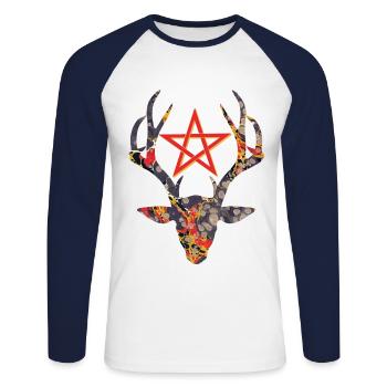 hirschkopf mit pentagramm e 202 - Unisex Baseballshirt langarm - Weiß/Navy - Vorne - Nik (191cm)