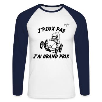 je peux pas j'ai grand prix - T-shirt baseball manches longues Homme - blanc/marine - Devant - Nik (191cm)