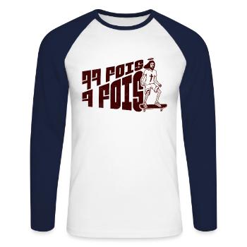 77 fois 7 fois - T-shirt baseball manches longues Homme - blanc/marine - Devant - Nik (191cm)