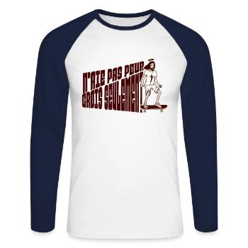 N'aie pas peur, crois seulement - T-shirt baseball manches longues Homme - blanc/marine - Devant - Nik (191cm)