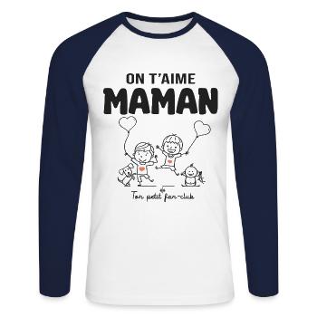 t aime maman cadeau maman 3 garçons fête des mères - T-shirt baseball manches longues Homme - blanc/marine - Devant - Nik (191cm)