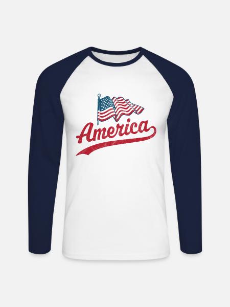 Amerika Flagge - Unisex Baseballshirt langarm - Weiß/Navy