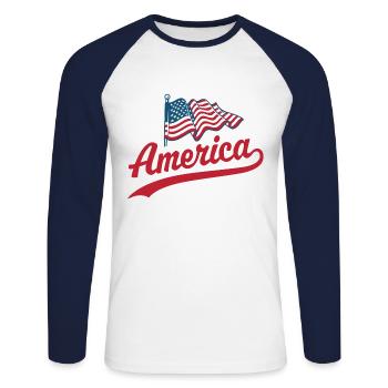 Amerika Flagge - Unisex Baseballshirt langarm - Weiß/Navy - Vorne - Nik (191cm)