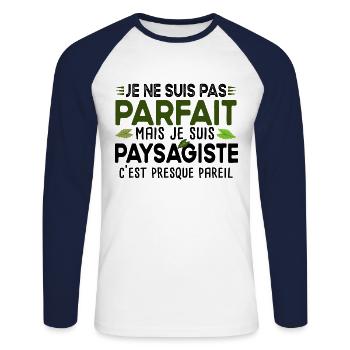 Paysagiste Élagueur Jardin Métier Arbuste Cadeau - T-shirt baseball manches longues Homme - blanc/marine - Devant - Nik (191cm)