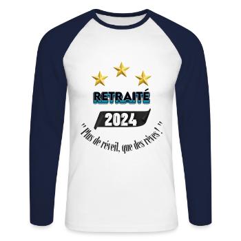 FINALLY RETIREMENT - Unisex Long Sleeve Baseball T-Shirt - white/navy - Front - Nik (191cm)
