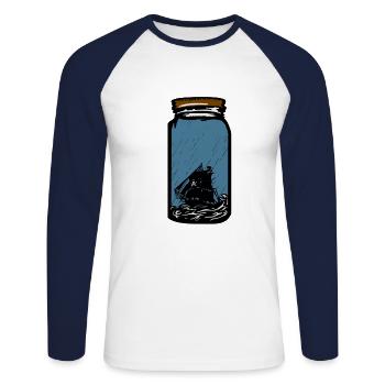 Le bateau pirate dans la bouteille - T-shirt baseball manches longues Homme - blanc/marine - Devant - Nik (191cm)