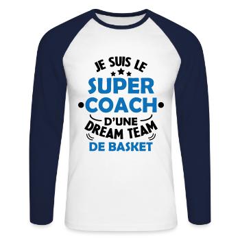 Je Suis Le Super Coach D'une Dream Team De Basket - T-shirt baseball manches longues Homme - blanc/marine - Devant - Nik (191cm)