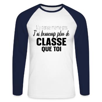 Cadeau Humour Femme Homme Exceptionnel - T-shirt baseball manches longues Homme - blanc/marine - Devant - Nik (191cm)