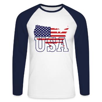 USA Map - Unisex Long Sleeve Baseball T-Shirt - white/navy - Front - Nik (191cm)