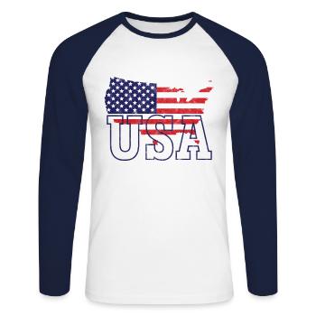 USA map - Unisex Long Sleeve Baseball T-Shirt - white/navy - Front - Nik (191cm)