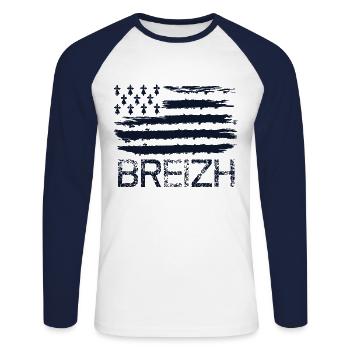 Breizh Flagge - Unisex Baseballshirt langarm - Weiß/Navy - Vorne - Nik (191cm)