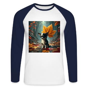 Sad Chihuahua in the Rain in Autumn - Unisex Long Sleeve Baseball T-Shirt - white/navy - Front - Nik (191cm)