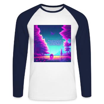 Journée d'escapade en voiture forêt sauvage - T-shirt baseball manches longues Homme - blanc/marine - Devant - Nik (191cm)